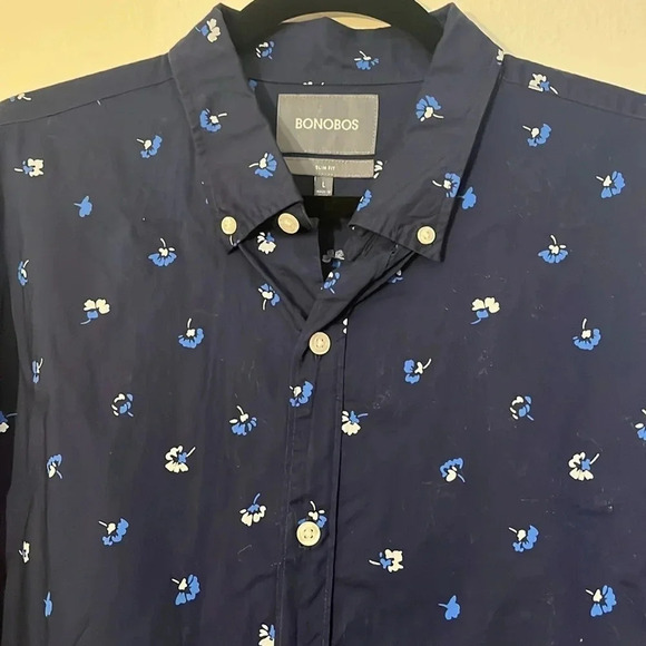Bonobos | Floral navy & white long sleeve button down shirt Slim Fit Mens Size L - Picture 7 of 7